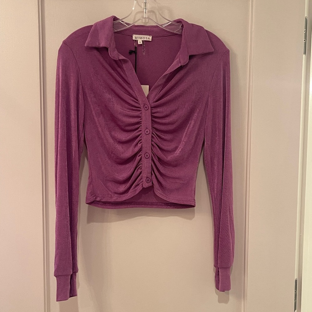 NWT | Plum Ruched Button Up Top | SZ Small - Picture 6 of 7